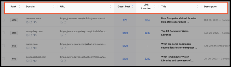 Google search scanner sort function